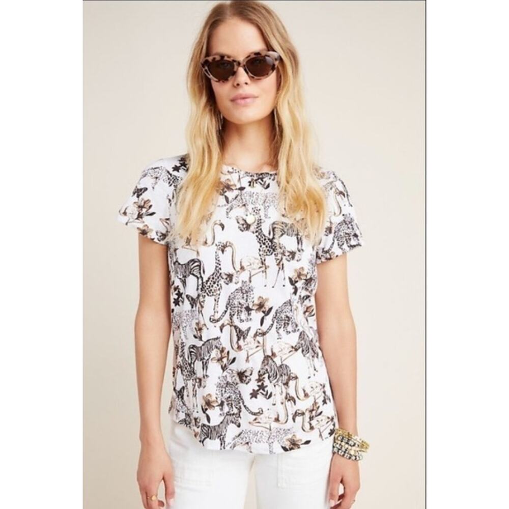 Anthropologie Padua Zebra Print Cotton Blend Tee Top XS